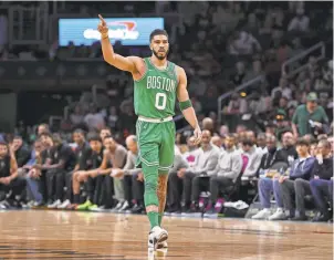  ?? SCOTT TAETSCH/USA TODAY SPORTS ?? Jayson Tatum hopes to lead the Celtics, who own playoff home-court advantage, to the NBA Finals.