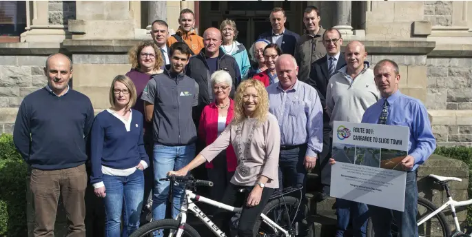  ??  ?? Mayor Cllr Marie Casserly with members of Sligo County Council and Urban Cylce Sligo at the launch of a new cycle lane initiative for Sligo town and outskirts.