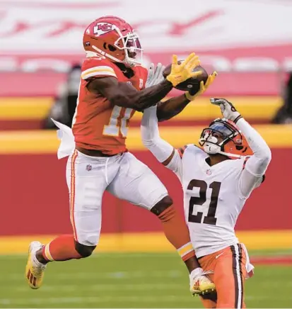  ?? AP FILE ?? The Chiefs traded dynamic wide receiver Tyreek Hill to the Dolphins last offseason, a move that benefited both Hill and the Chiefs.