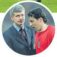  ?? ?? Dean Saunders with Wales manager, Mark Hughes, during one of the last of his 75 appearance­s for Wales