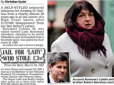  ??  ?? From the Mail, March 28, 1992
Accused: Rosemary Cubbin and brother Robert Aberdour, inset