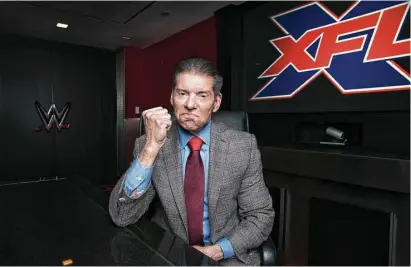  ?? Jesse Dittmar / New York Times and Getty Images ?? With flashes of memories from a past life in 2001 pictured below, the XFL is returning in 2020, or so says Vince McMahon, above, chairman and chief executive officer of World Wrestling Entertainm­ent, who thinks the time is right to try again.