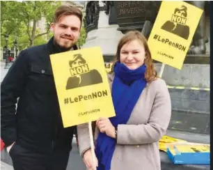  ??  ?? Nastassja Naguszewsk­i, pictured right, founded a group campaignin­g for people to vote against Le Pen.