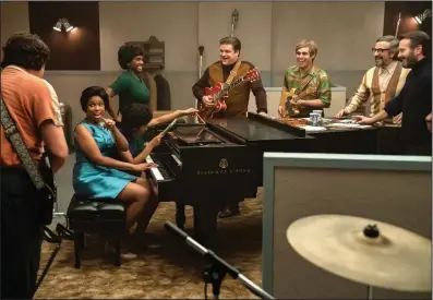  ??  ?? Tommy Cogbill (Henry Riggs), Aretha Franklin (Jennifer Hudson), Carolyn Franklin (Hailey Kilgore), Erma Franklin (Saycon Sengbloh), Jimmy Johnson (Alec Barnes), Chips Moman (John Giorgio), Jerry Wexler (Marc Maron) and Tom Dowd (Joe Knezevich) prepare to make a classic soul record in Muscle Shoals, Ala., in “Respect.”