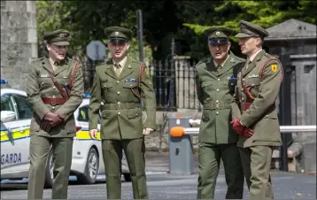  ??  ?? Officers from the 27th Infantry Battalioni­n Aiken Barracks arrive for the ceremony in memory of Detective Garda Colm Horkan.