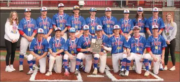  ?? Photo by Becky Polaski ?? Members of the St. Marys Area Flying Dutchmen pose with the District 9 Class AAAA team plaque and medals following their 6-3 win over Clearfield on Monday afternoon at Showers Field in DuBois.