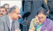  ?? ANI FILE ?? Finance Minister Nirmala Sitharaman (right) with revenue ■ secretary Ajay Bhushan Pandey during the 38th GST Council meeting in New Delhi on December 18, 2019