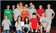  ?? COURTESY PHOTO ?? Prairie Grove Middle School BEST robotics team: back, left: Noah Akey, Griffin Roton, Matthew Howard, Alex Edmiston, Nathaniel Wynn, Atticus Warren, Jakob Webb, John Mayers, Bryan Fox, Carter Mckenzie; front, left: Katherine Gaughan, Brooke Gaughan,...