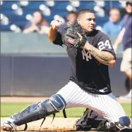  ?? Lynne Sladky / Associated Press ?? New York Yankees catcher Gary Sanchez does drills at spring training camp on Feb. 18 in Tampa, Fla.