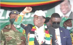  ?? ?? President Mnangagwa chants the slogan during the Presidenti­al star rally
ZANU PF in Kwekwe yesterday