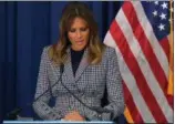  ?? ASSOCIATED PRESS ?? US First Lady Melania Trump spoke briefly at a conference at Thomas Jefferson University Hospital in Philadelph­ia on newborns who were exposed to opioids while in the womb. (Oct. 17)
