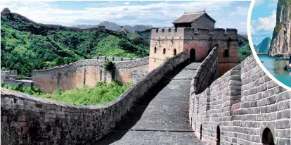  ??  ?? Wonders of China: Far-reaching views from the Great Wall. Inset: Limestone stacks in Halong Bay, Vietnam