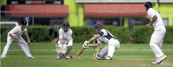  ?? DAVID UNWIN/STUFF ?? Palmerston North Boys’ High batsman Ruben Love digs one out against Auckland Grammar School in their three-day match this week.