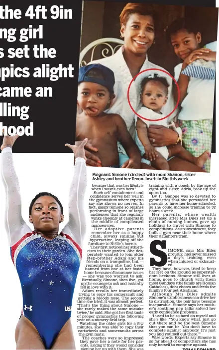  ??  ?? Poignant: Simone (circled) with mum Shanon, sister Ashley and brother Tevon. Inset: In Rio this week