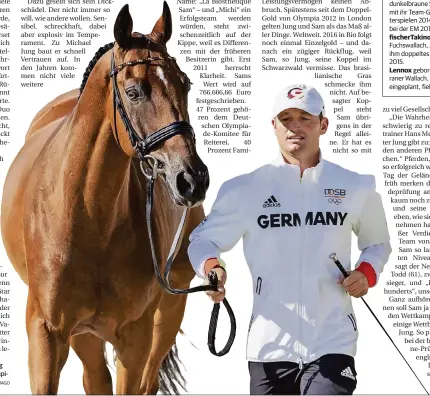  ?? FOTO: IMAGO ?? Michael Jung und Sam auf dem Weg zur Tierarzt-Kontrolle bei den Olympische­n Spielen 2016 in Rio.