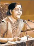  ?? AP ?? External affairs minister Sushma Swaraj at the United Nations, September 23