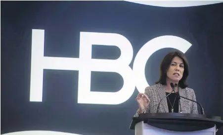  ??  ?? Helena Foulkes, chief executive of Hudson’s Bay Co., addresses the annual general meeting in Toronto on Tuesday.