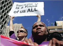  ?? PICTURE: STEVE LAWRENCE ?? Members of the Gender Equity Forum protest outside the high court in Johannesbu­rg as Zuma’s trial resumed.