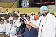  ??  ?? Chief minister Capt Amarinder Singh speaking during the assembly session on Tuesday. RAVI KUMAR/HT