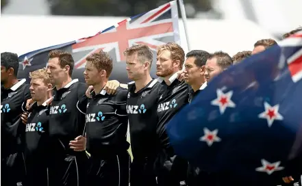  ?? PHIL WALTER/ GETTY IMAGES ?? The Black Caps resembled the All Blacks when they began their home ODI season yesterday. A new one-day outfit for the New Zealand cricket side features a white collar on a black shirt – reminiscen­t of the traditiona­l garb of the national rugby side before collars disappeare­d – and white piping, with black trousers. The Black Caps have sported a host of different coloured clothing for one-day internatio­nals over the past decades – including the famed beige of the early 1980s along with teal and blue being prominent in other playing strips. For full match report, go to stuff. co.nz