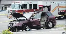  ?? ANDREW COLLINS SPECIAL TO THE HAMILTON SPECTATOR ?? One woman is dead and two other people are injured after a car mounted the sidewalk and struck two pedestrian­s in Burlington.