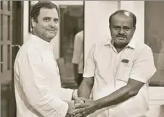  ?? HT FILE ?? Congress President Rahul Gandhi with Karnataka chief minister HD Kumaraswam­y. The ■ bulk of the government’s energy and time seems to be spent solely on retaining power