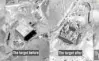  ?? Via Reuters TV IDF/Handout ?? OPERATION: A still frame taken from video material released on March 21, 2018 shows a combinatio­n image of what the Israeli military describes is before and after an Israeli air strike on a suspected Syrian nuclear reactor site near Deir Al Zor on...