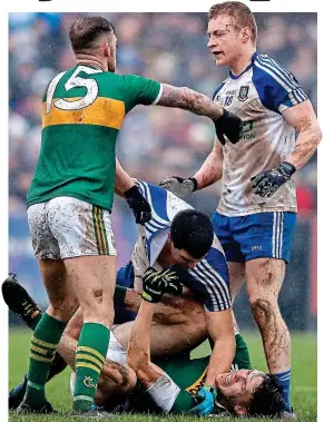  ??  ?? Gripping: Monaghan’s Drew Wylie tussles with David Clifford of Kerry during last February’s Allianz League tie in Inniskeen INPHO