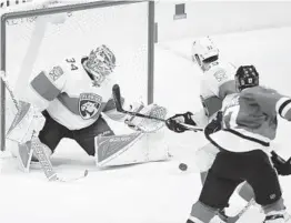  ?? MICHAEL AINSWORTH/AP ?? Florida Panthers goalie James Reimer made 35 saves, including 20 in the third period when the Stars were making a huge push in Saturday’s 3-1 win.