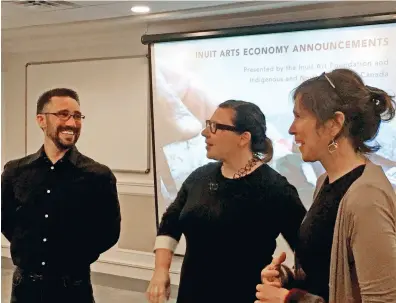  ??  ?? LEFT Bryan Winters, Alysa Procida and Elizabeth Logue following the official transfer of the Igloo Tag in Iqaluit, NU, 2017