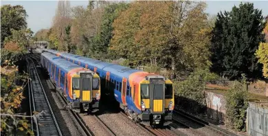  ?? South Western Railway is the latest operator to be affected by industrial action, following RMT members walking out at Greater Anglia, Merseyrail, Northern and Southern. On October 28, SWR 458510 and 458531 (right) pass Barnes with the 1051 Windsor & Eton ??