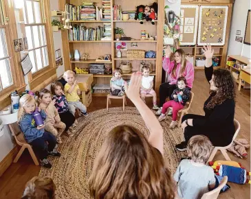  ?? Photos by Tyler Sizemore/Hearst Connecticu­t Media ?? The three-year-olds class sings a song at Chabad Lubavitch of Greenwich in Greenwich on May 2.