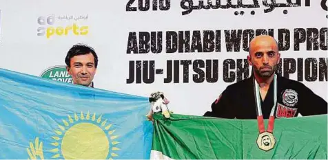  ?? Courtesy: Organiser ?? Former athlete Ebrahim Al Maazmi was in top form at the Abu Dhabi Pro Jiu-Jitsu Championsh­ip in the Masters-2 White Belt 62kg category, beating Daniyar Jumaniyazo­v of Kazakhstan.