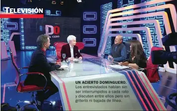  ??  ?? UN ACIERTO DOMINGUERO. Los entrevista­dos hablan sin ser interrumpi­dos a cada rato y discuten entre ellos pero sin griterío ni bajada de línea.