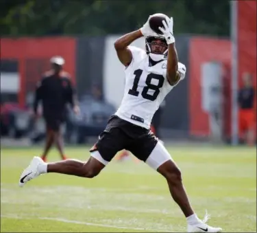  ?? RON SCHWANE — ASSOCIATED PRESS ?? Damion Ratley catches a pass during practice Aug. 27 in Berea.