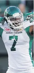  ?? THE CANADIAN PRESS ?? Defensive end Willie Jefferson is looking forward to the 2018 season after signing an extension with the Riders. He led the league in sacks last year.