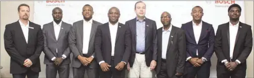  ??  ?? L–R: Sean Both; Country Manager, Hydraulics & Pneumatics – Bosch Group; Olalekan Oyebode, (PT) Key User Manager, Bosch Nigeria, Paul Nwokolo; Sales Director -West & Central Africa-Security & Tech - Bosch, Ghislain Noumbessy; Managing Director – Nigeria...