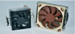  ??  ?? Oben: Trotz Silent-Pro l im UEFI ist der mitgeliefe­rte CPU-Kühler des X300 zu laut. Wir ersetzen ihn durch ein fast lautloses Modell von Noctua (r.).