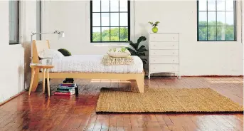  ?? STRETCH STUDIO/CHILTON FURNITURE ?? Chilton Furniture’s Mysa Bed in maple, the Mysa nightstand in maple, and their white five-drawer cottage chest. “I am extremely particular about wood,” says Chilton’s owner Jen Levin.