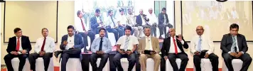  ??  ?? From left: Jagath Perera, President, CA Sri Lanka, Prof. Ajantha Dharmasiri, PIM, Dinesh Weerakkody, Chairman, NHRDC &amp; ICC (Moderator), G.M.R.D Aponsu, Director (Planning) ministry of Higher Education &amp; Cultural Affairs, Harsha Athurupana, Lead Economist, World Bank, Chandra Embuldeniy­a, Council Member, NHRDC, Sunil Hettiarach­chi, Secretary, Ministry of Education, Ranjith Pandithage, Chairman, DIMO and Kanishka Weerasingh­e, DG, Employers’ Federation of Ceylon