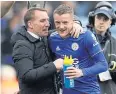  ?? AFP ?? Leicester manager Brendan Rodgers, left, and striker Jamie Vardy.