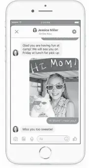  ?? Facebook via Associated Press ?? This photo provided by Facebook demonstrat­es the company’s new Messenger app for kids on an iPhone. The free app is aimed at children under 13.