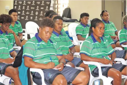  ?? Photo: ?? Members of the Fiji Women rugby squad who were inducted at the Wesley Hall in Suva, on July 8, 2020.
FRU Media