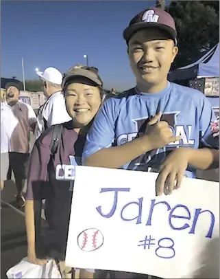  ?? Pascual family photos ?? Lynn Pascual and son Jaren Pascual pose for this photo. Jaren hit the eventual game-winning home run on Saturday to propel his Central East Maui team into the Little League World Series in Williamspo­rt, Pa.