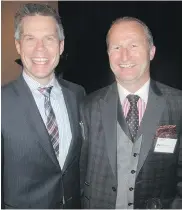  ??  ?? An event is always better when emceed by Dave Kelly, left, and the recent Business in Calgary Leaders dinner held at the Metropolit­an Centre was tops indeed. Joining Kelly is Business in Calgary publisher Pat Ottmann.