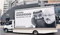  ?? ?? Lone voice: A van circled St James’ Park reminding fans of the murder of Jamal Khashoggi