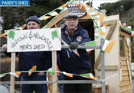  ??  ?? Willy Fitzpatric­k and John Kelly from Newtown & Newcastle Men’s Shed taking part in the Newtownmou­ntkennedy Patrick’s Day Parade.