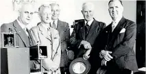  ??  ?? Invercargi­ll MP Ralph Hannan, left, Awarua ZLB Superinten­dent John Houlihan, and, at right, Prime Minister Sid Holland. But who are the two others?