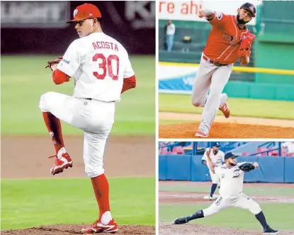  ??  ?? Octavio Acosta (30), Néstor Molina (arriba-derecha) y Ángel Castro, líderes de triunfos en la LMB