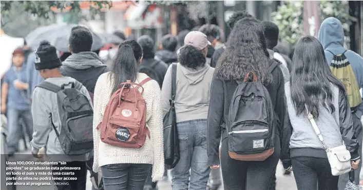  ?? /ARCHIVO. ?? Unos 100,000 estudiante­s “sin papeles” se graduarán esta primavera en todo el país y más de una cuarta parte de ellos no podrá tener acceso por ahora al programa.